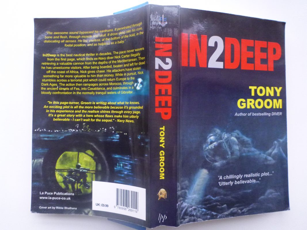 Oil on board. 30x40cm. Book cover for Tony Grooms book. In 2 Deep. A nautical thriller set in Gibral